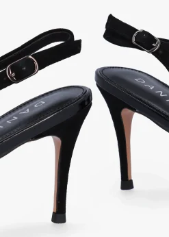 Samantha Black Suede Diamante Buckle Heeled Sling Backs