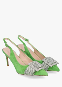 Samantha Green Suede Diamante Buckle Heeled Sling Backs