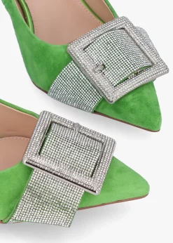 Samantha Green Suede Diamante Buckle Heeled Sling Backs