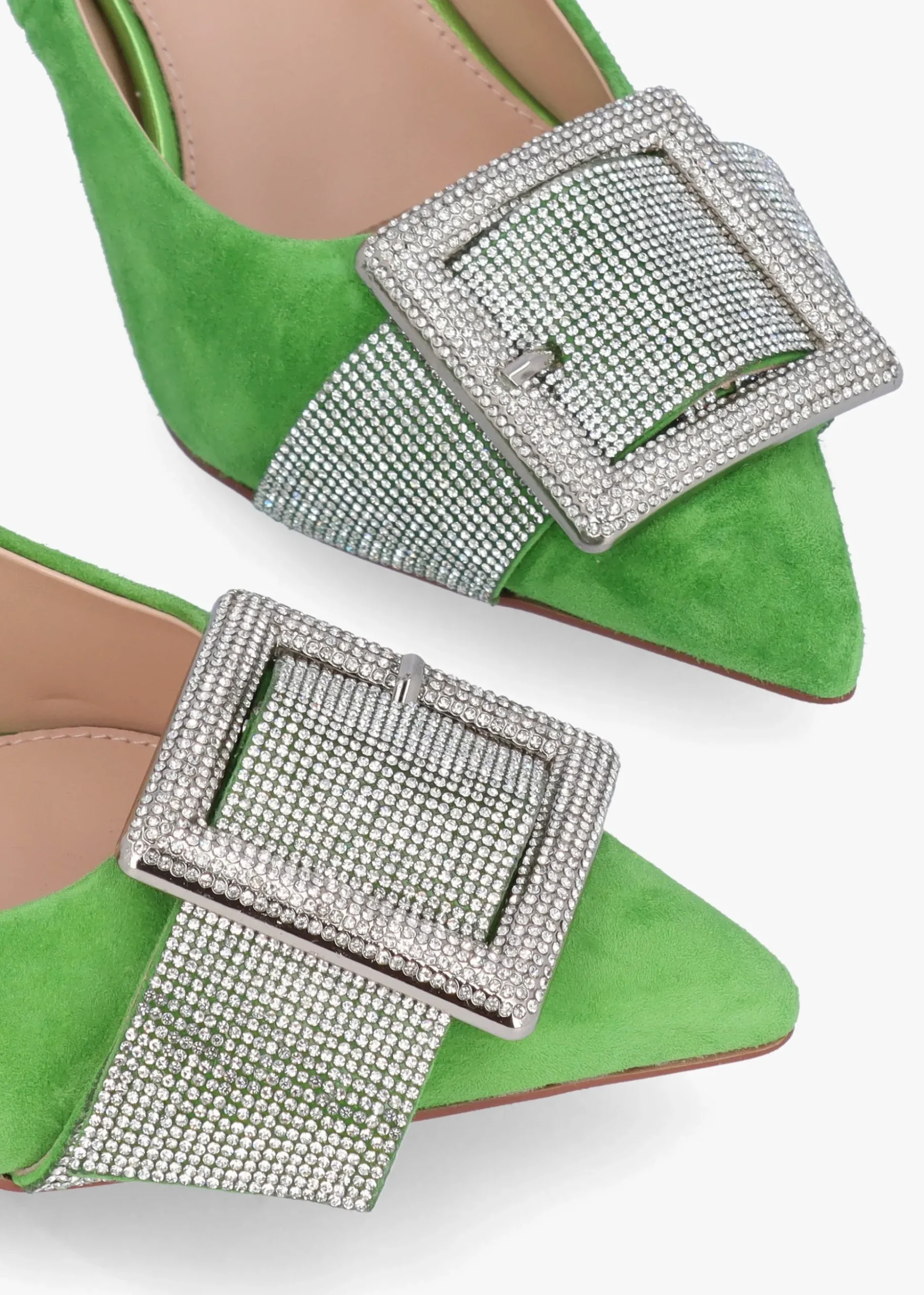 Samantha Green Suede Diamante Buckle Heeled Sling Backs