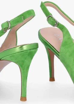 Samantha Green Suede Diamante Buckle Heeled Sling Backs