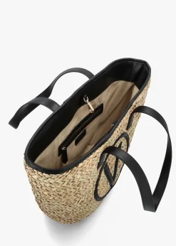 Samuela Natural Nero Woven Straw Shopper Bag