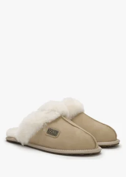Sand Double-Face Sheepskin Closed Mule Slippers