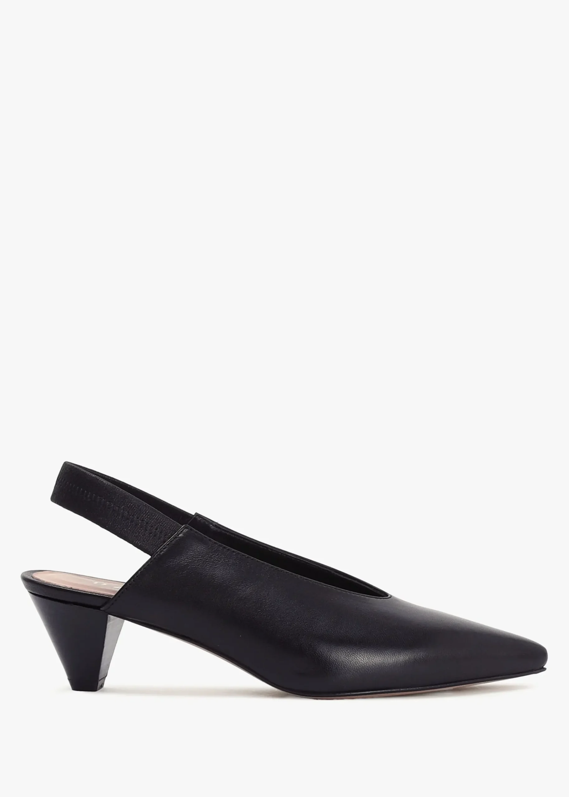 Sani Black Leather Pointed Almond Toe Heeled Sling Backs