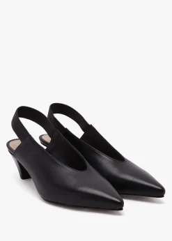 Sani Black Leather Pointed Almond Toe Heeled Sling Backs