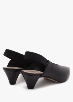 Sani Black Leather Pointed Almond Toe Heeled Sling Backs