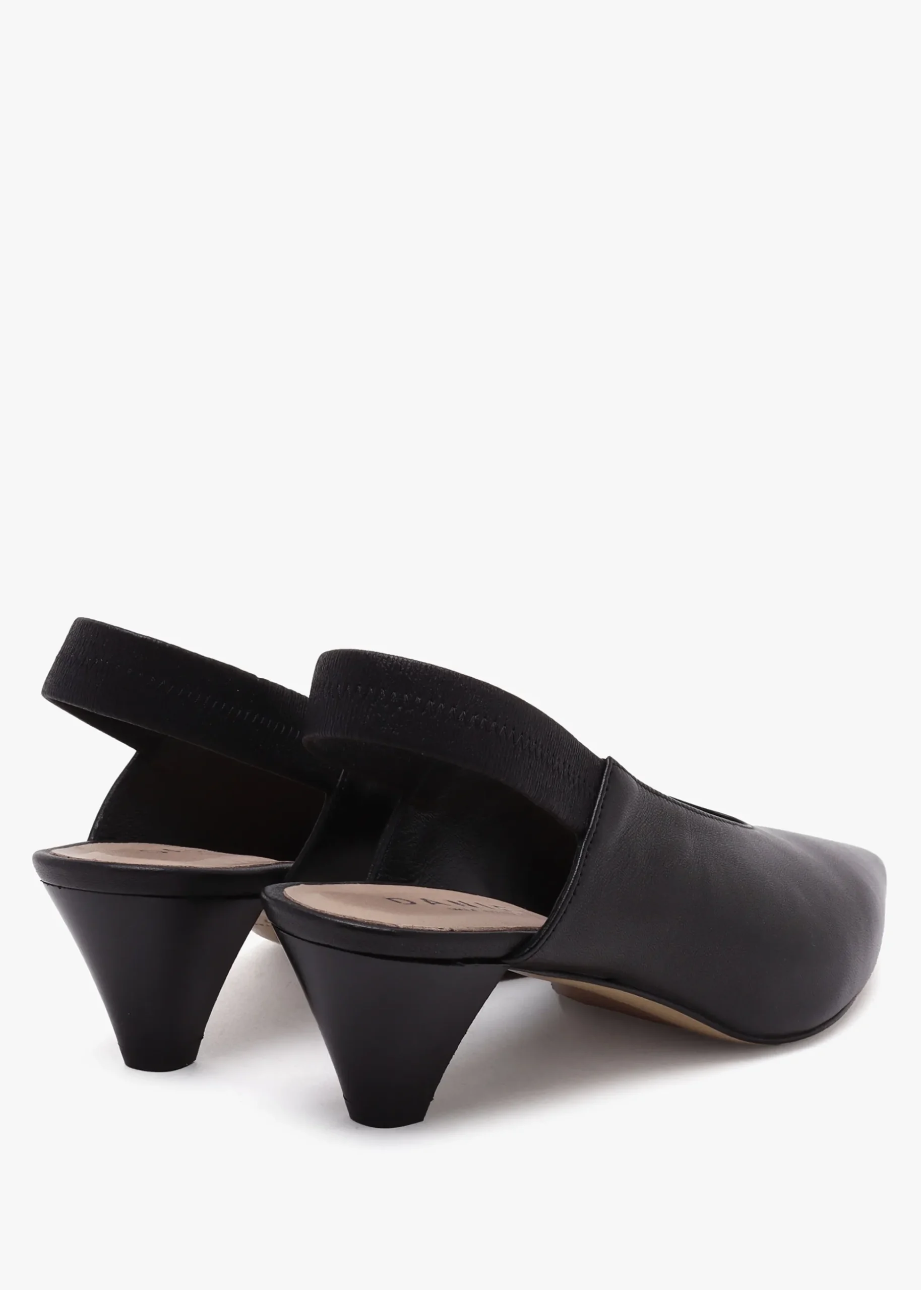 Sani Black Leather Pointed Almond Toe Heeled Sling Backs