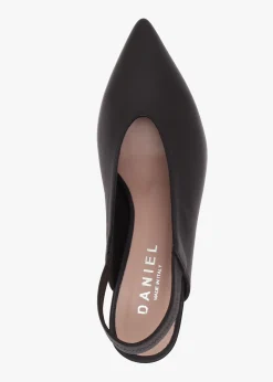 Sani Black Leather Pointed Almond Toe Heeled Sling Backs