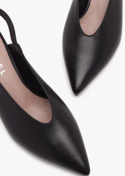 Sani Black Leather Pointed Almond Toe Heeled Sling Backs