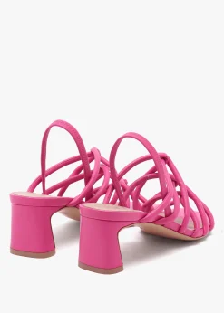 Sanuma Fuchsia Leather Mini Pillow Strap Heeled Sandals