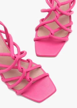 Sanuma Fuchsia Leather Mini Pillow Strap Heeled Sandals