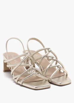 Sanuma Gold Leather Mini Pillow Strap Heeled Sandals