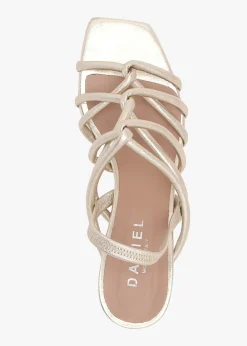 Sanuma Gold Leather Mini Pillow Strap Heeled Sandals