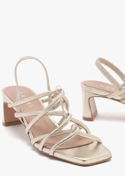 Sanuma Gold Leather Mini Pillow Strap Heeled Sandals