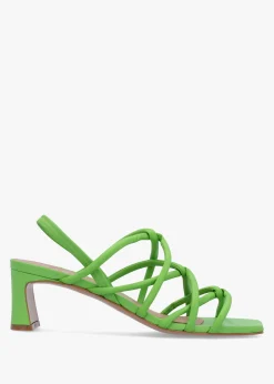 Sanuma Green Leather Mini Pillow Strap Heeled Sandals