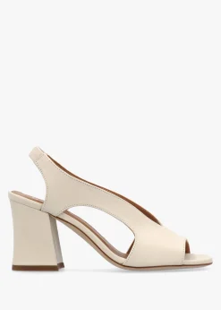 Scoop Cream Leather Cut Away Shaped Heel Sandals