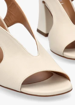 Scoop Cream Leather Cut Away Shaped Heel Sandals