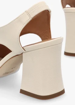 Scoop Cream Leather Cut Away Shaped Heel Sandals
