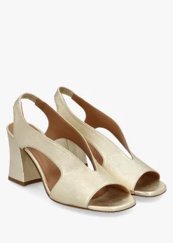 Scoop Gold Leather Cut Away Shaped Heel Sandals