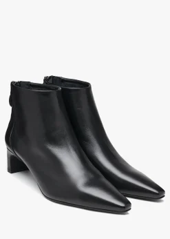 Sedda Black Leather Low Heel Ankle Boots