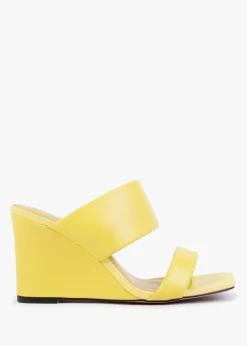 Selegant Yellow Leather Wedge Sandals