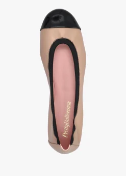 Shirley Nude & Black Leather Ballet Pumps
