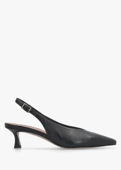 Siamma Black Leather Kitten Heel Sling Backs