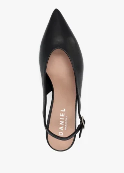 Siamma Black Leather Kitten Heel Sling Backs