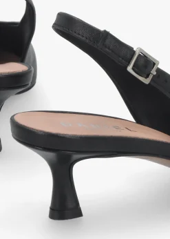 Siamma Black Leather Kitten Heel Sling Backs