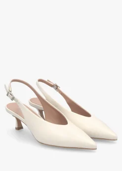 Siamma Cream Leather Kitten Heel Sling Backs