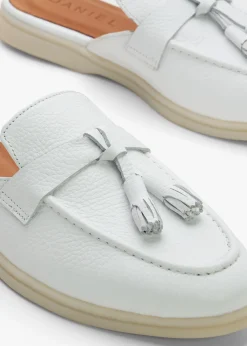 Siani White Leather Loafer Mules