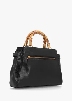 Sibel Black Bamboo Top Handle Satchel Bag