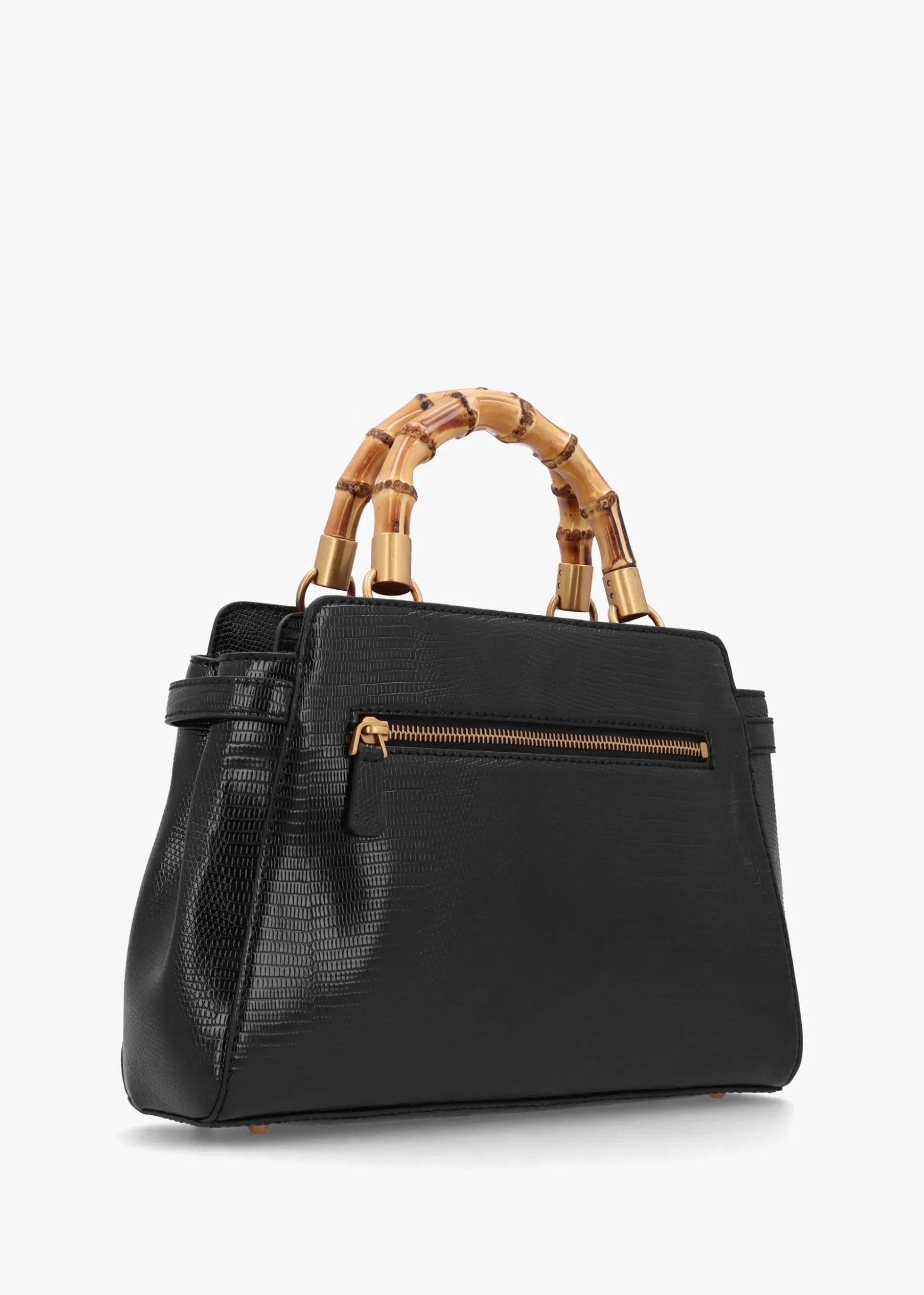 Sibel Black Bamboo Top Handle Satchel Bag