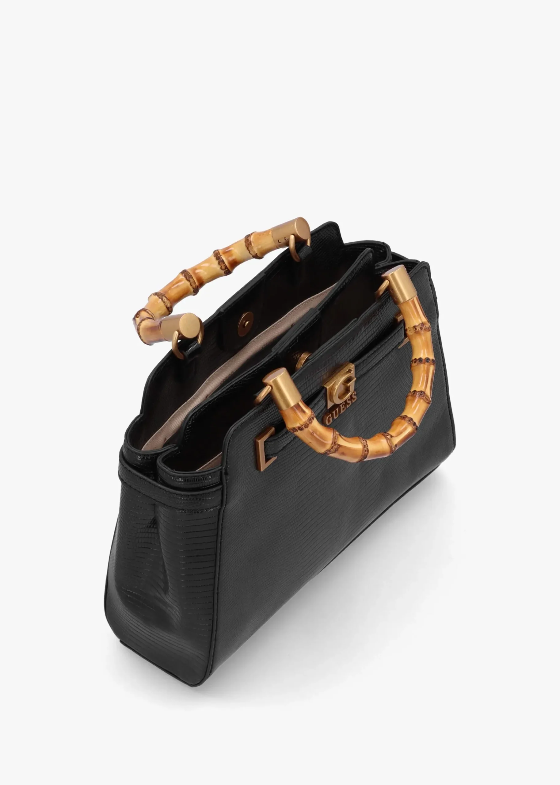 Sibel Black Bamboo Top Handle Satchel Bag