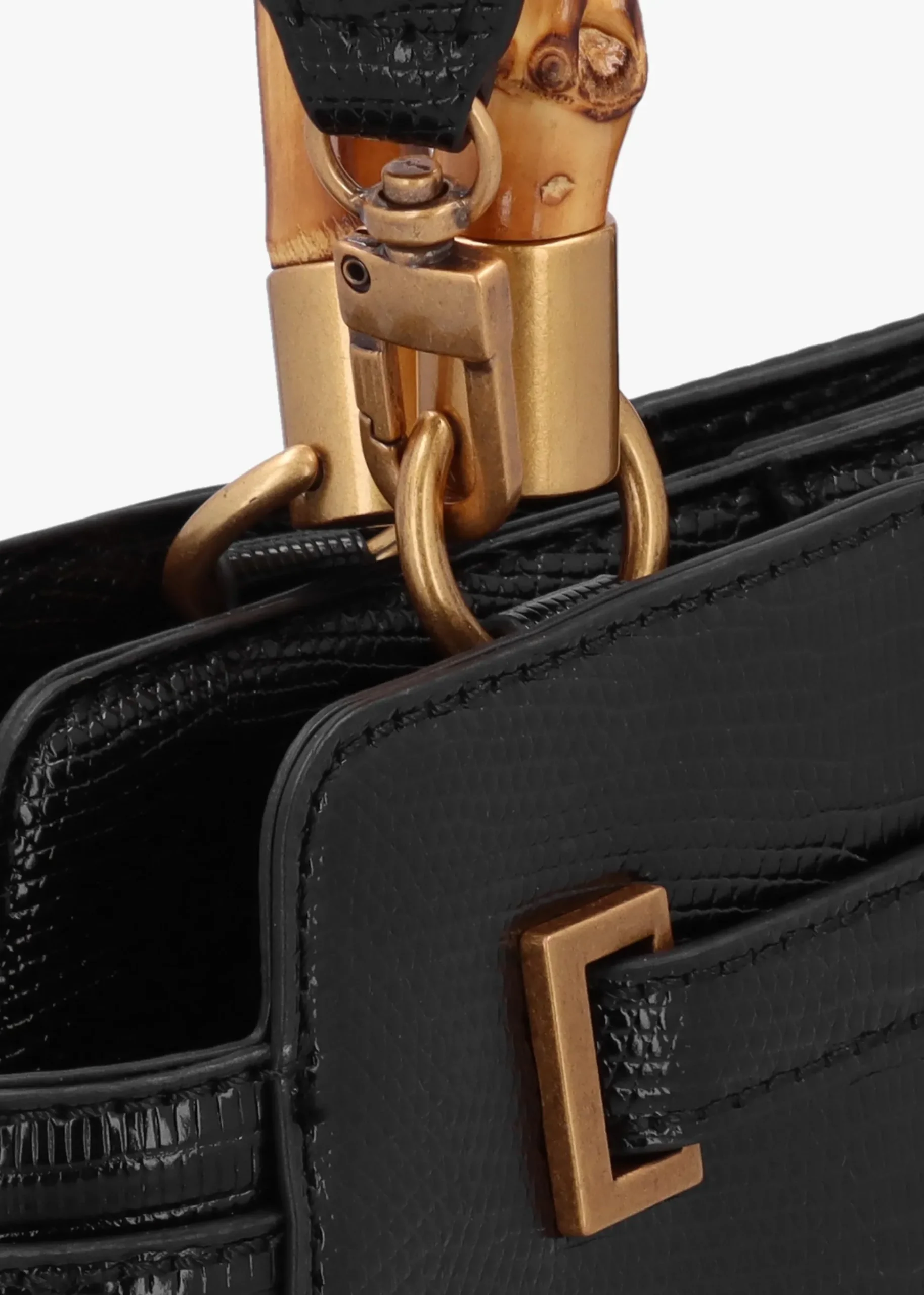 Sibel Black Bamboo Top Handle Satchel Bag