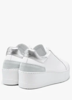 Sibley White Leather Silver Flash Flatform Trainers