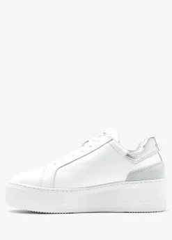 Sibley White Leather Silver Flash Flatform Trainers