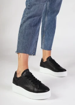 Sibwoven Black Leather Flatform Trainers