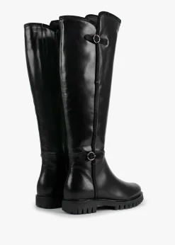 Sictor Black Leather Double Buckle Over The Knee Boots