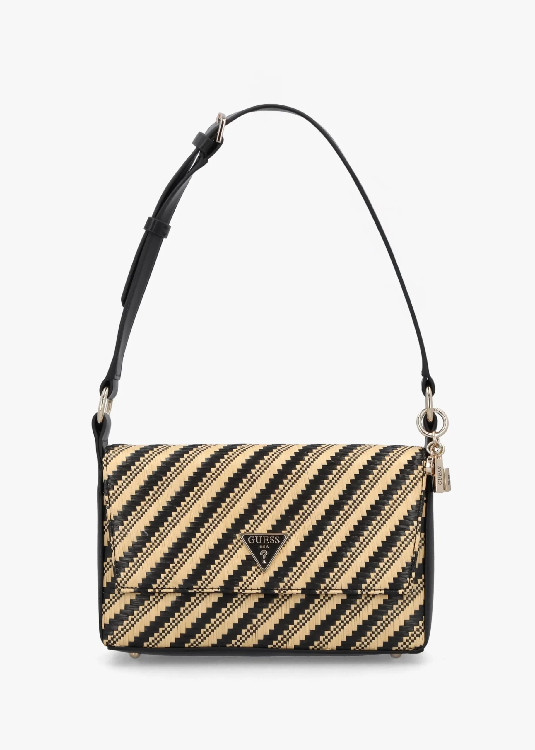 Simona Woven Natural Black Shoulder Bag
