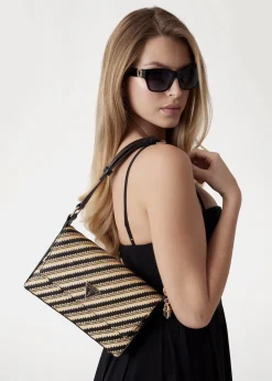 Simona Woven Natural Black Shoulder Bag