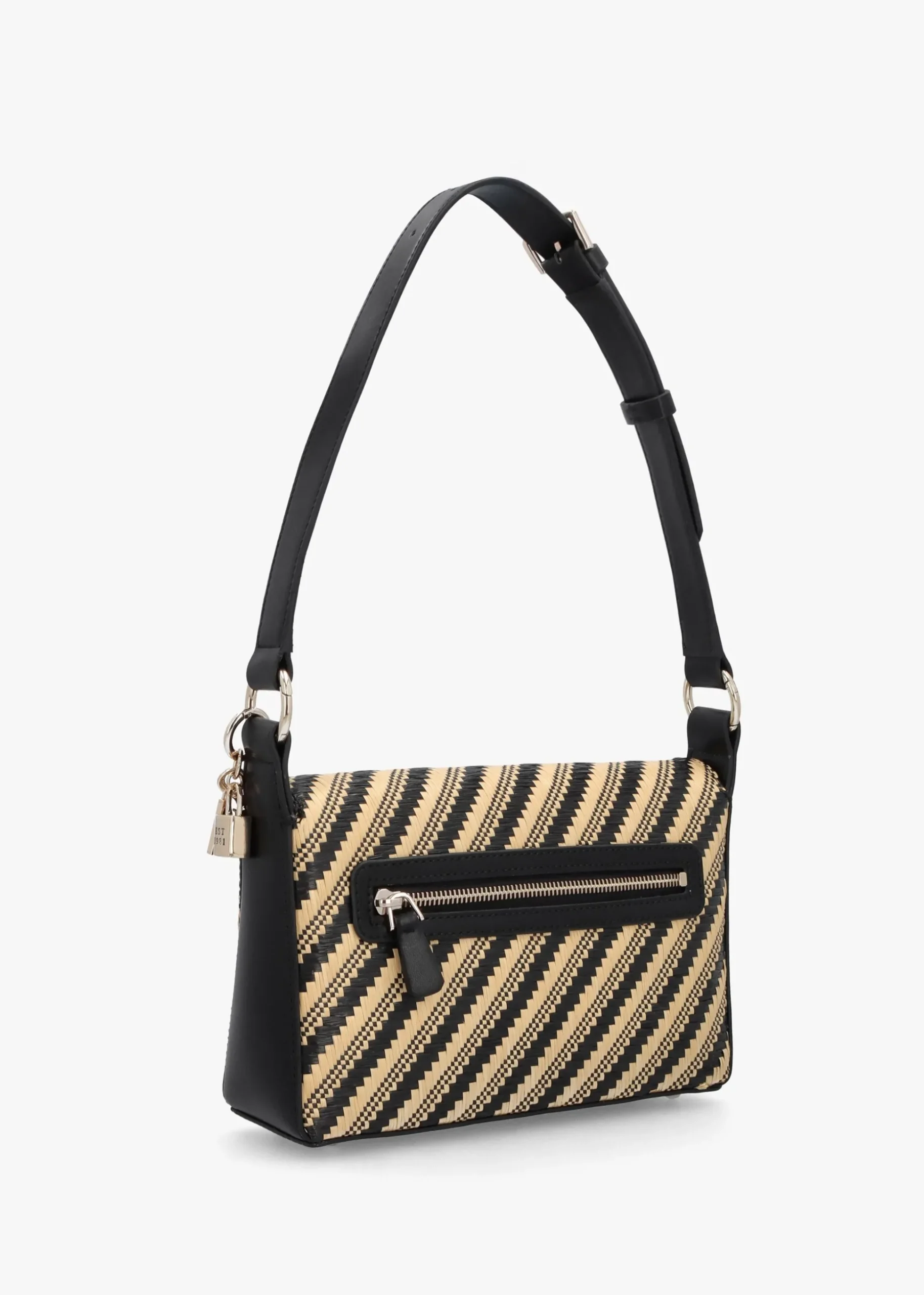 Simona Woven Natural Black Shoulder Bag