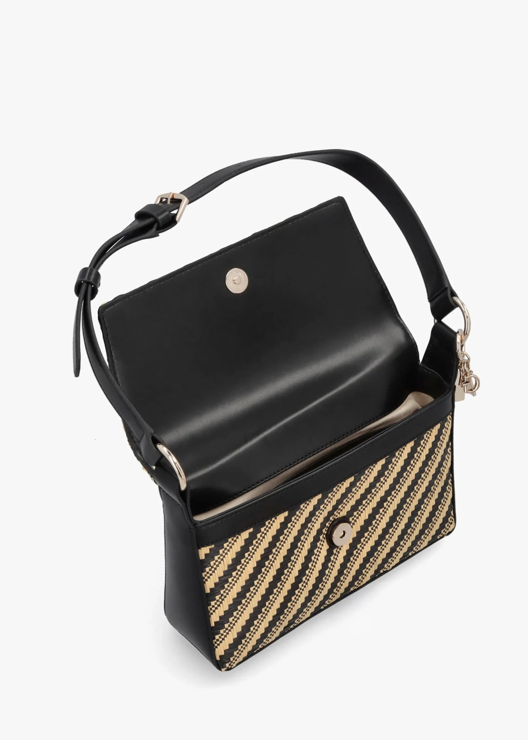 Simona Woven Natural Black Shoulder Bag