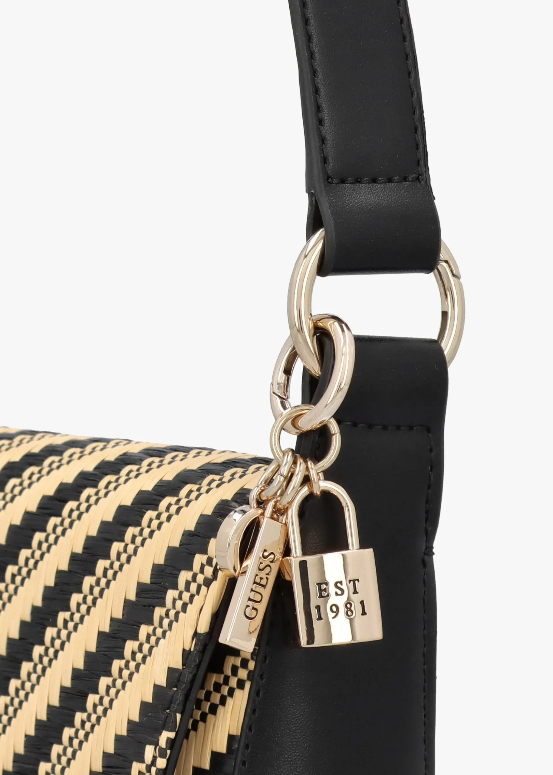 Simona Woven Natural Black Shoulder Bag