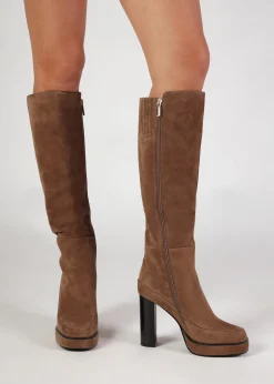Sippy Tan Suede Platform Knee Boots