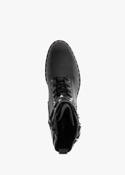 Sitfield Black Leather Studded Biker Boots