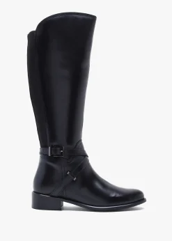 Slasty Black Leather Knee Boots