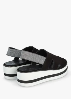 Slinger Black Suede Low Wedge Sandals