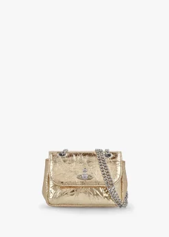 Small Gold Metallic Crinkle Leather Purse On A Chain