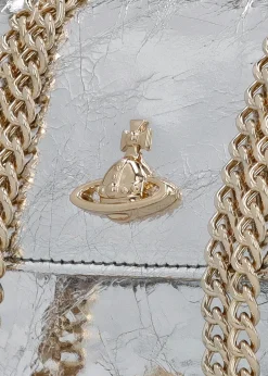 Small Silver Metallic Crinkle Leather Purse On A Chain